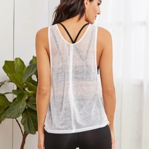 SHEIN Semi-Sheer Slub Knit Drop Armhole Tank Top - Picture 2 of 3